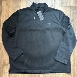 NWT! Callaway Men's Black Quarter-Zip Jacket, Golf, UPF 50, Media Pocket, XXL